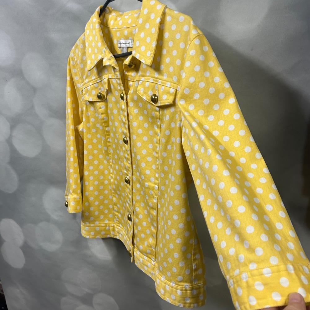 Christopher & Banks Yellow White Polka Dot Denim Jacket‎ Medium Gold Buttons - Picture 4 of 7